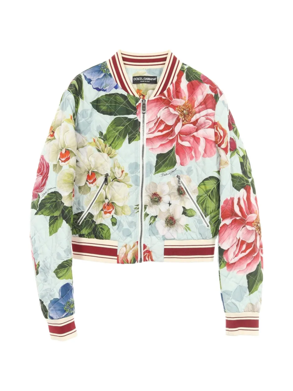 Dolce & Gabbana Pre-Owned 2000s floral-print quilted bomber jacket - Blu