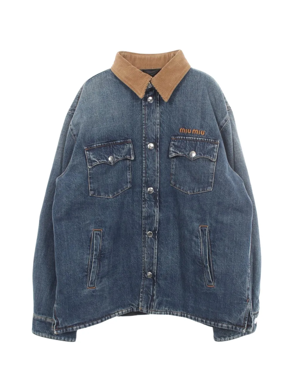 Miu Miu Pre-Owned 2020s Piumino embroidered-logo denim jacket - Blu