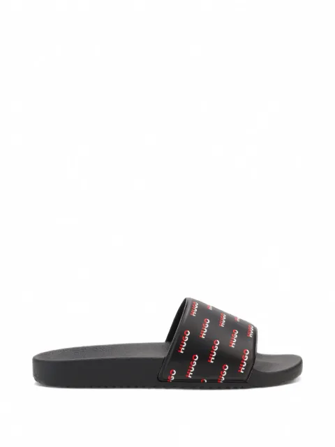 BOSS italian-made slides with split-logo uppers