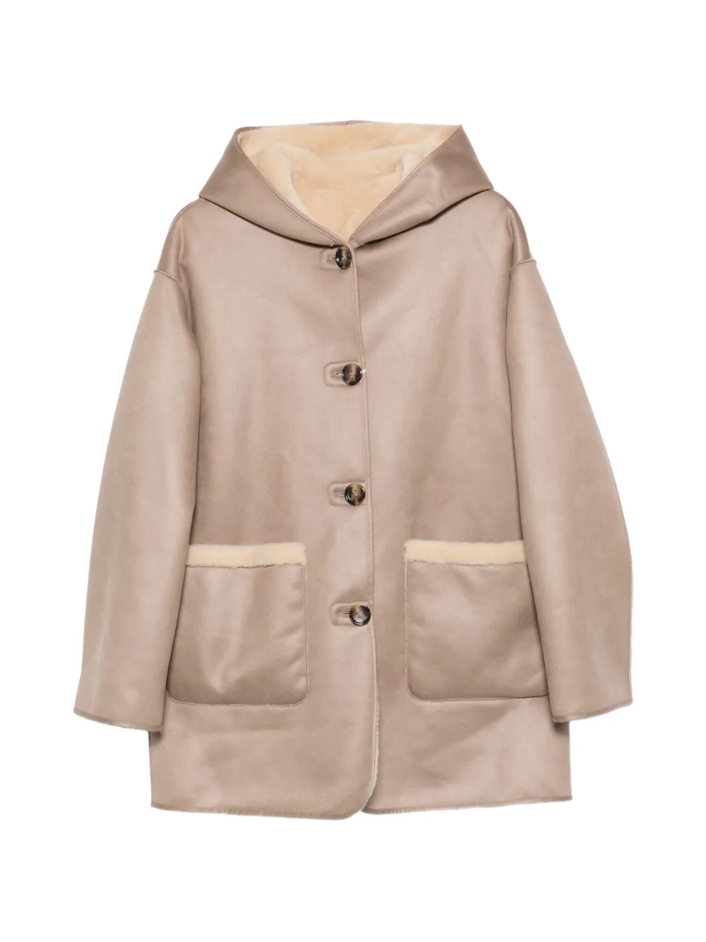 Pennyblack hooded shearling-trim coat - Neutrals