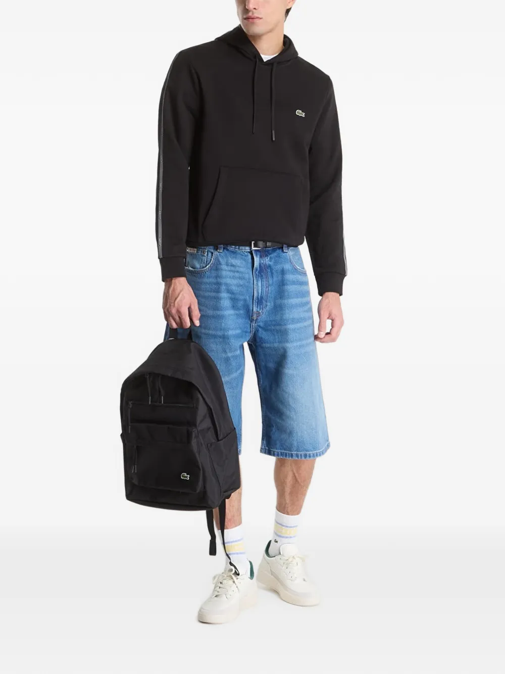 Lacoste logo-patch tape-detail hoodie Zwart