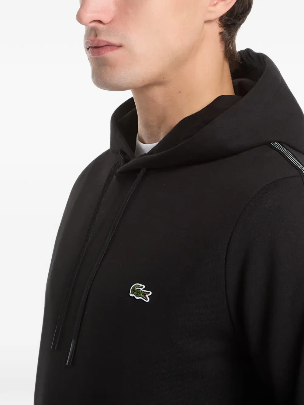 Lacoste logo-patch tape-detail hoodie Zwart
