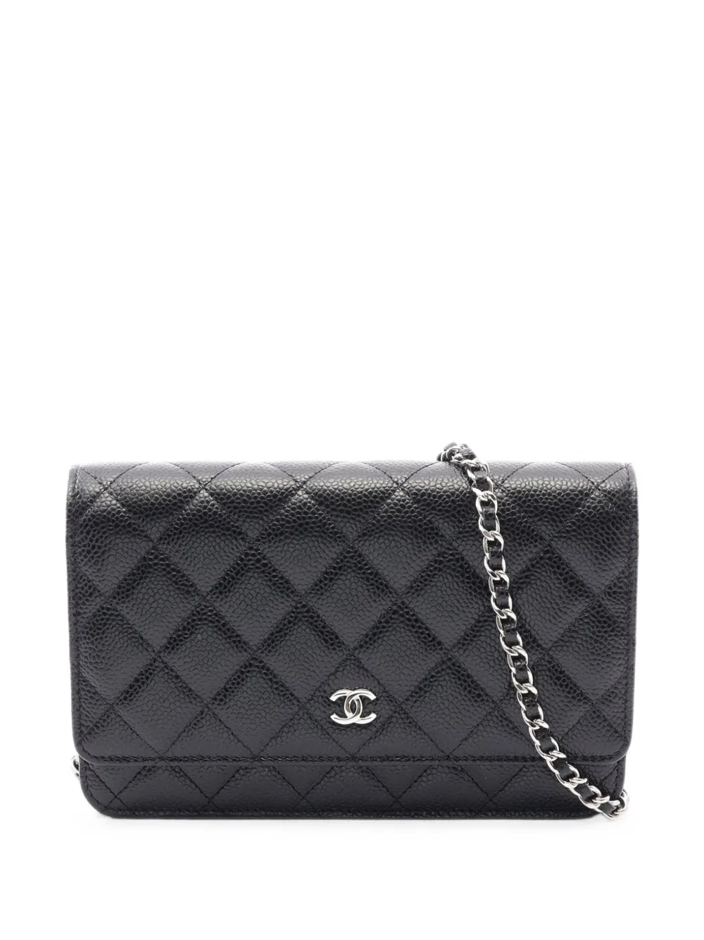CHANEL Pre-Owned 2019 Matelassé Caviar chain wallet - Nero