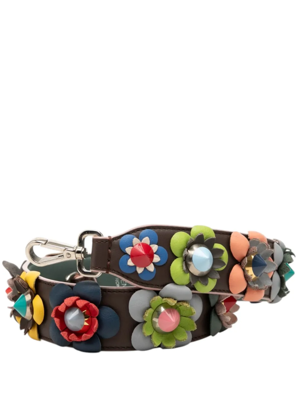 Pre-owned Fendi 2000-2026 Calfskin Flowerland Strap You Shoulder Strap In Brown