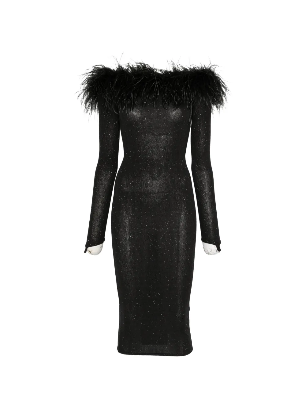 ALESSANDRO LEGORA Boa feather-trim glitter midi dress - Noir ALESSANDRO LEGORA Boa feather-trim glitter midi dress - Noir