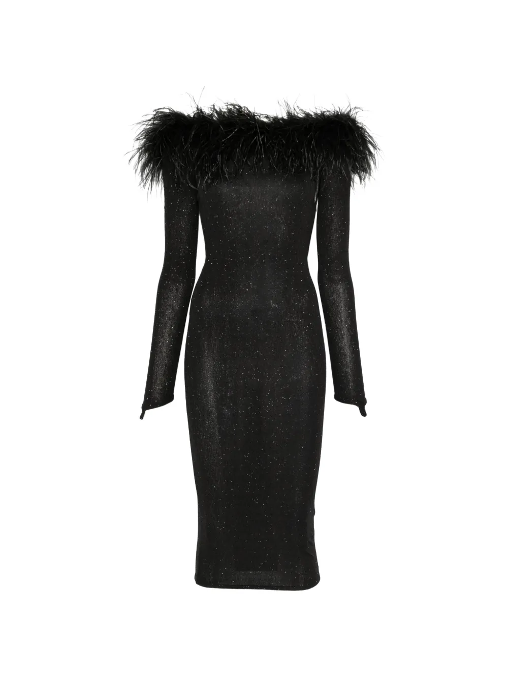 ALESSANDRO LEGORA robe mi-longue Boa à paillettes bordée de plumes - Noir