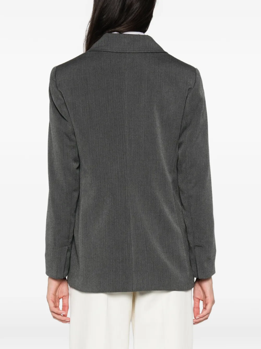 Pennyblack Double-breasted Herringbone-pattern Blazer In Gray
