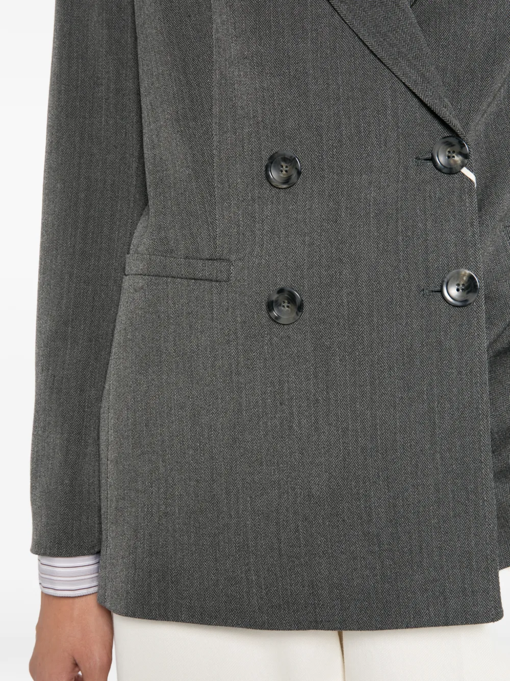 Pennyblack Double-breasted Herringbone-pattern Blazer In Gray