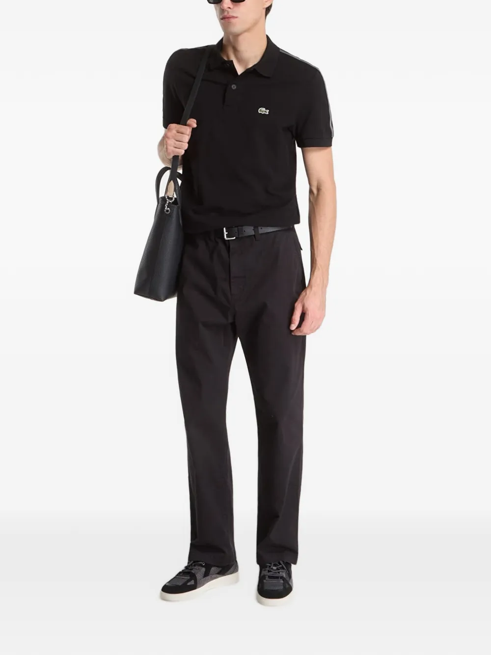 Lacoste logo-patch tape-detail polo shirt Zwart