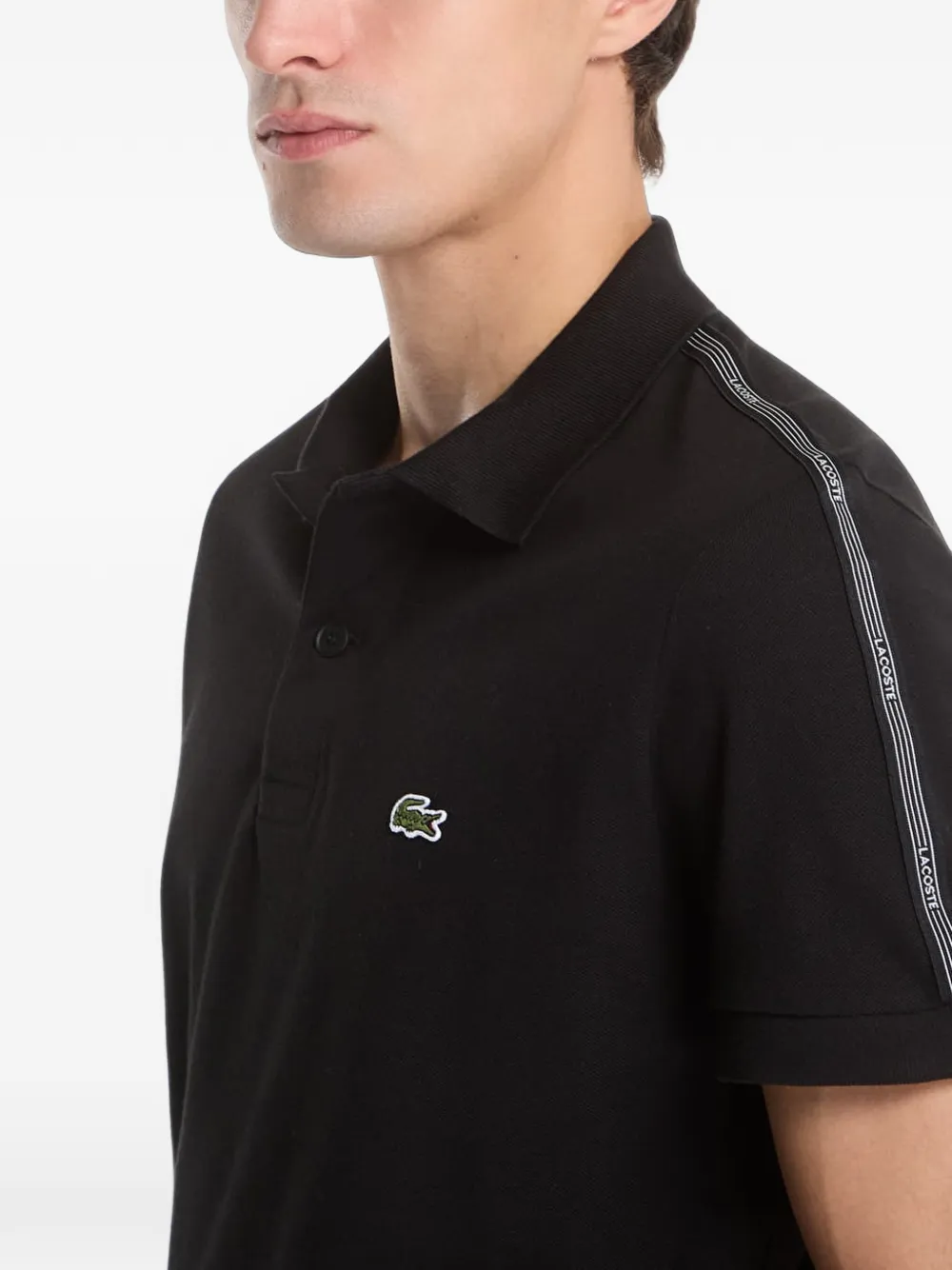 Lacoste logo-patch tape-detail polo shirt Zwart