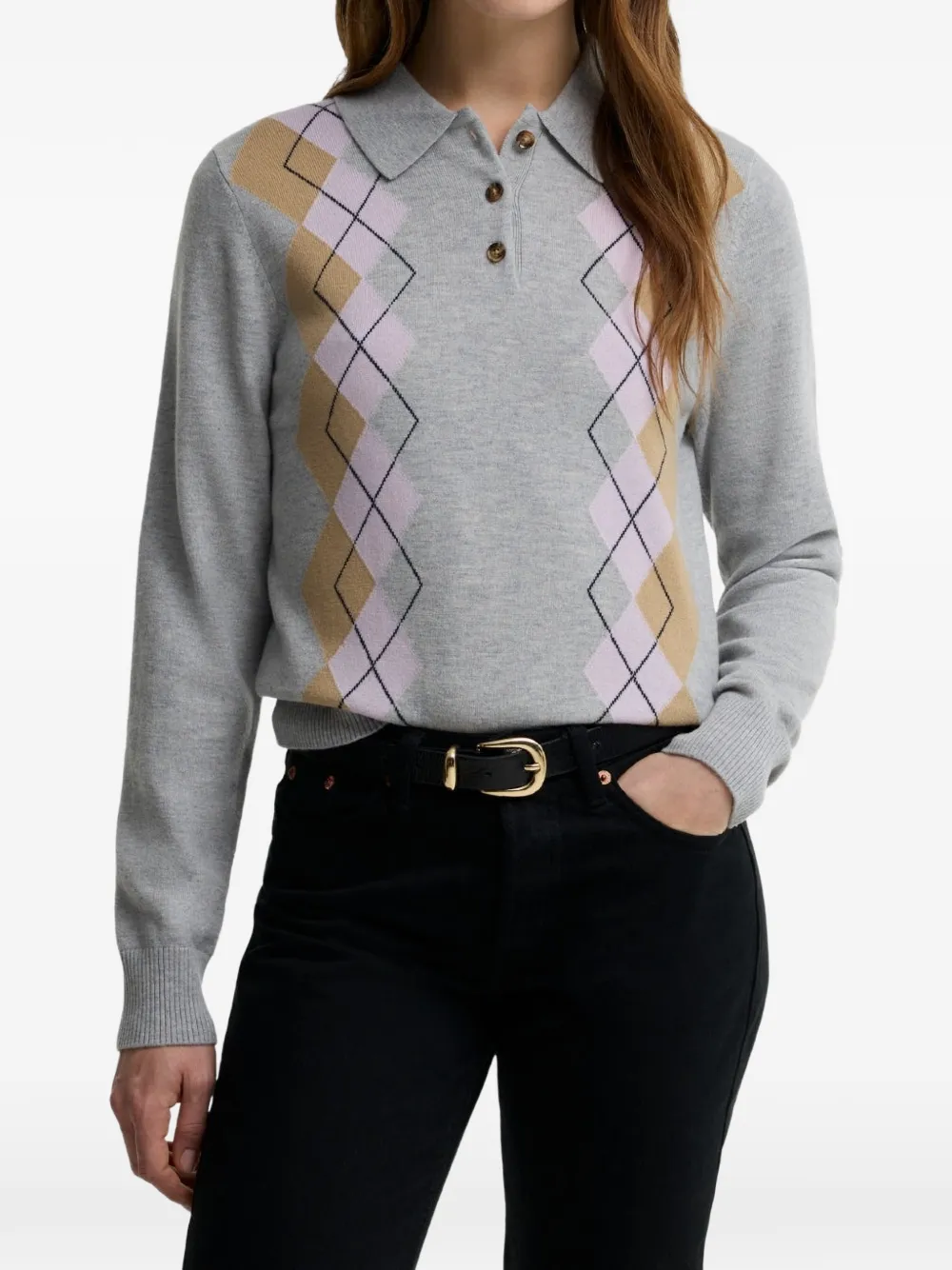 Barbour International Fawne Argyle intarsiagebreide trui met polokraag Grijs