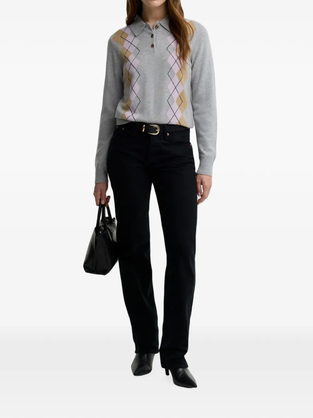 Barbour International Fawne Argyle intarsiagebreide trui met polokraag Grijs