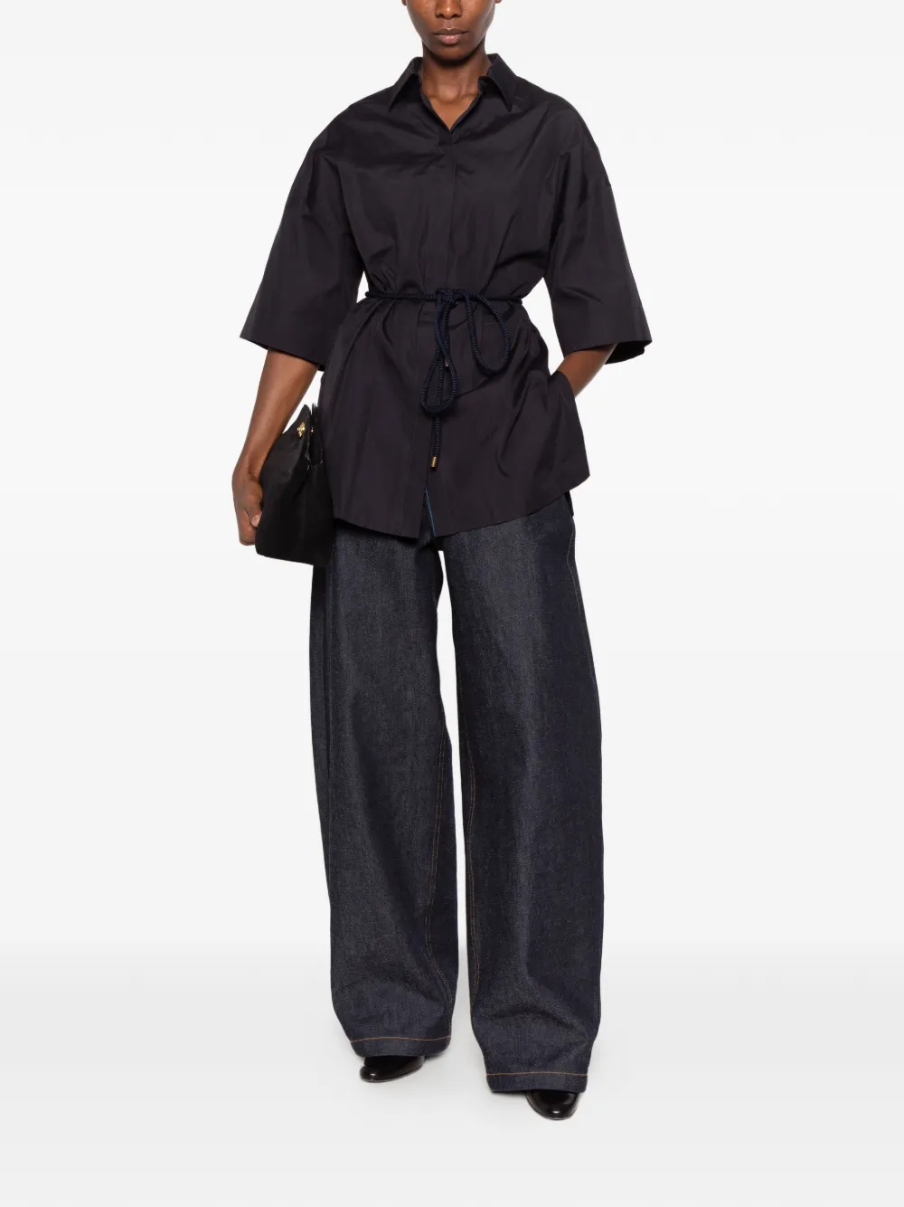Max Mara rope-belt short-sleeve jacket Zwart