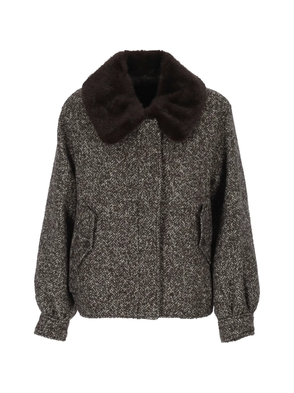 THELAURENT faux-fur collar marl-effect bomber jacket