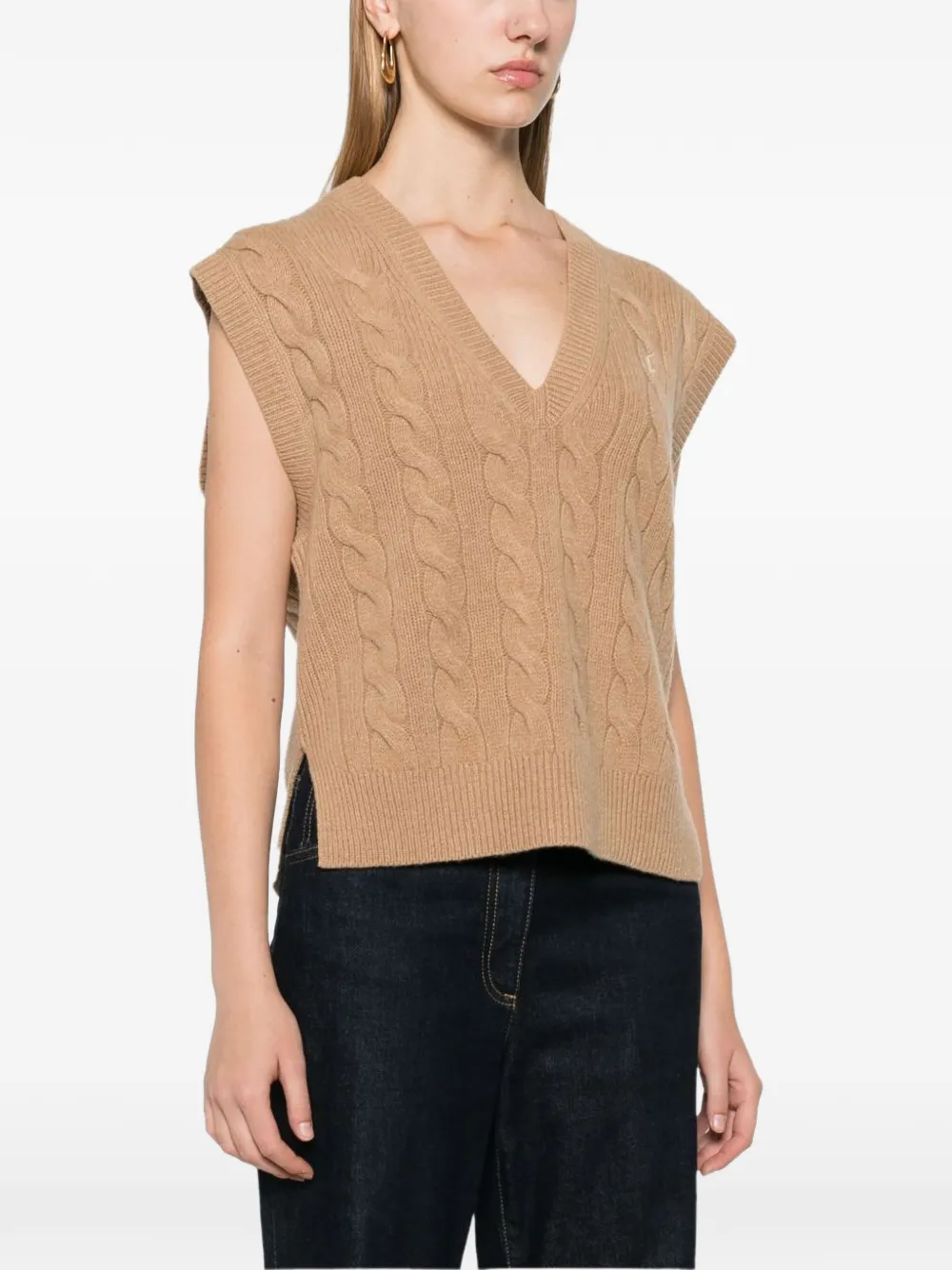 Polo Ralph Lauren cable-knit V-neck sleeveless sweater Beige