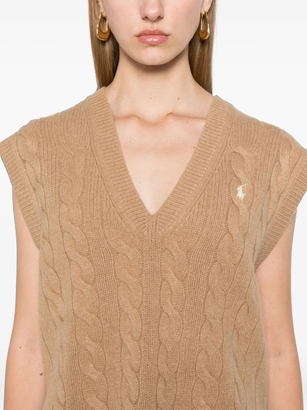 Polo Ralph Lauren cable-knit V-neck sleeveless sweater Beige