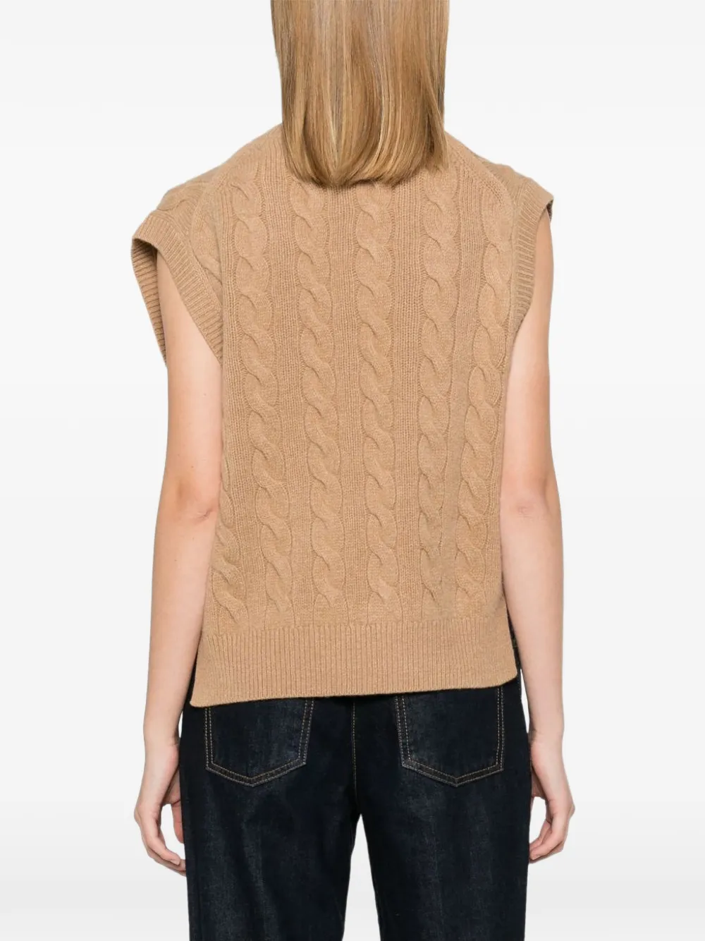 Polo Ralph Lauren cable-knit V-neck sleeveless sweater Beige