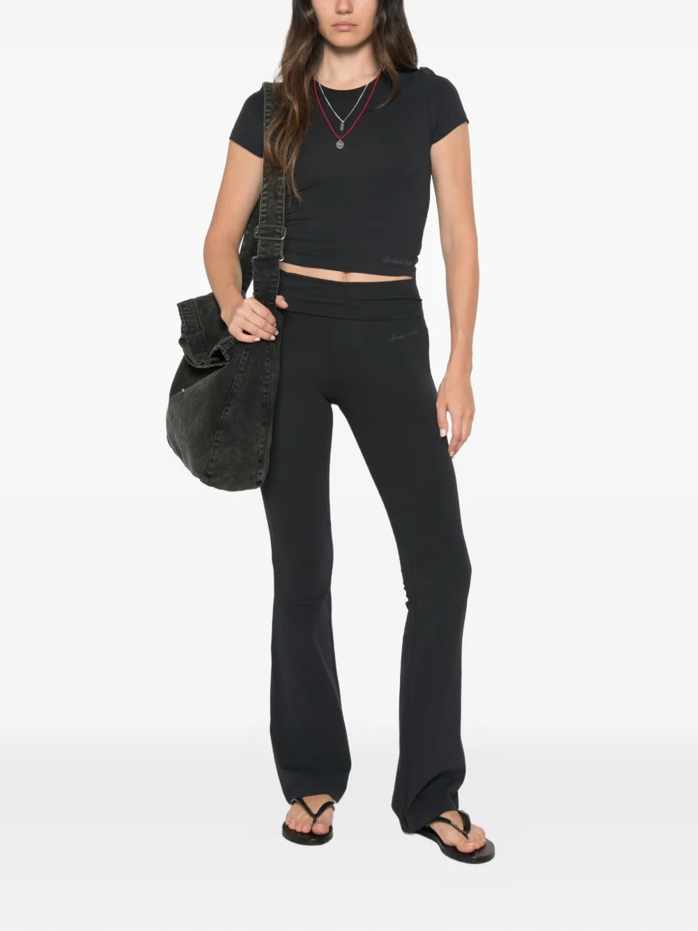 Sporty & Rich Vanessa cropped T-shirt met logo-print Zwart