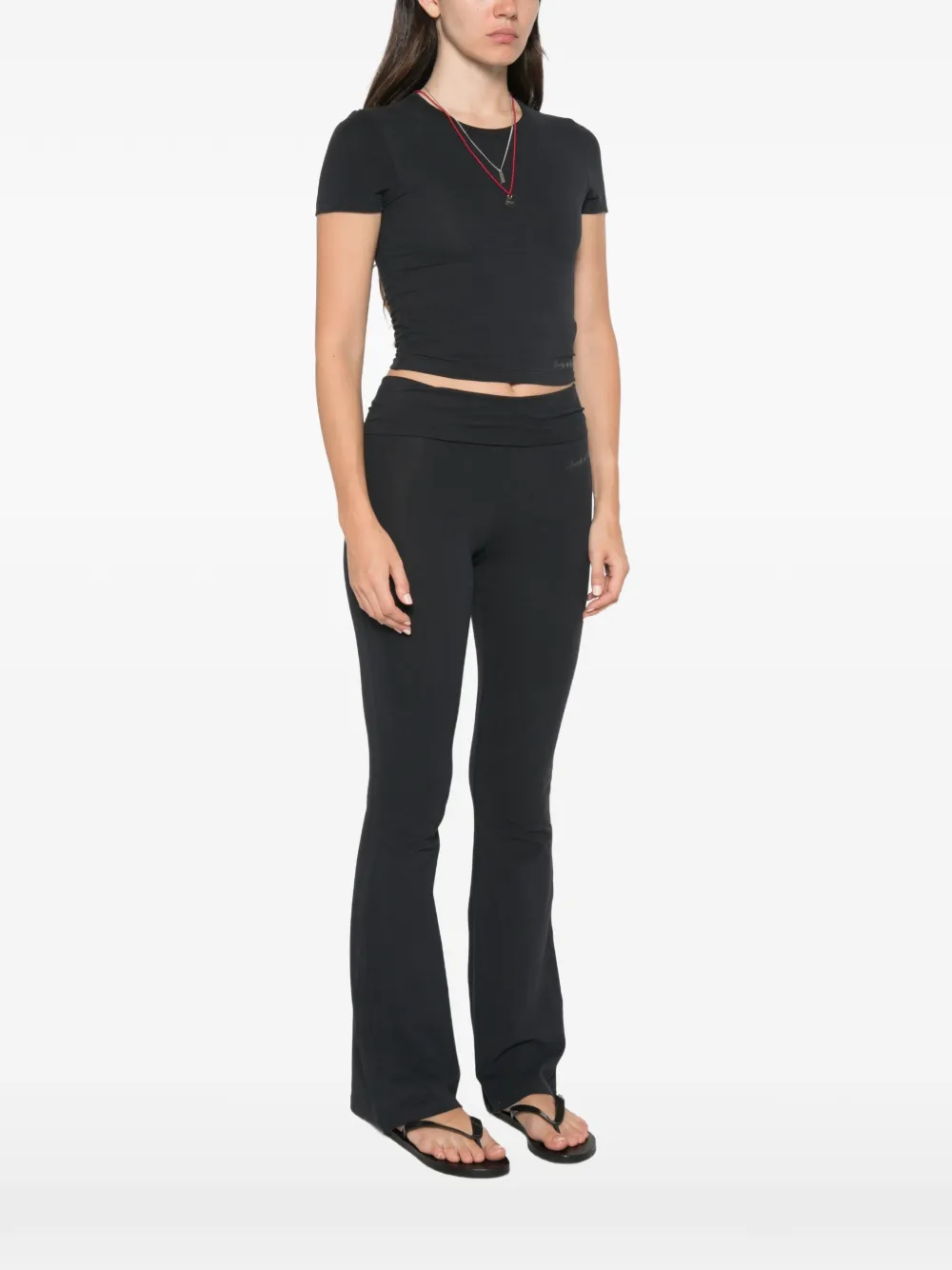 Sporty & Rich Vanessa cropped T-shirt met logo-print Zwart