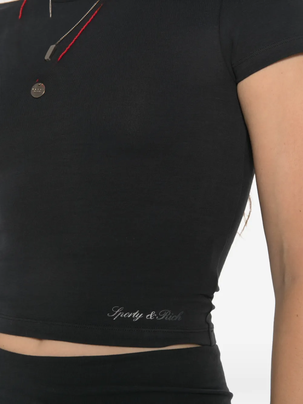 Sporty & Rich Vanessa cropped T-shirt met logo-print Zwart