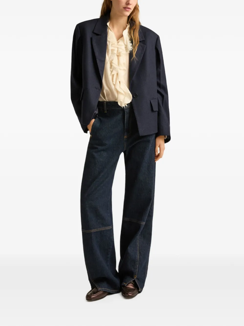 MOMONÌ Kaja boxy flanellen blazer Blauw