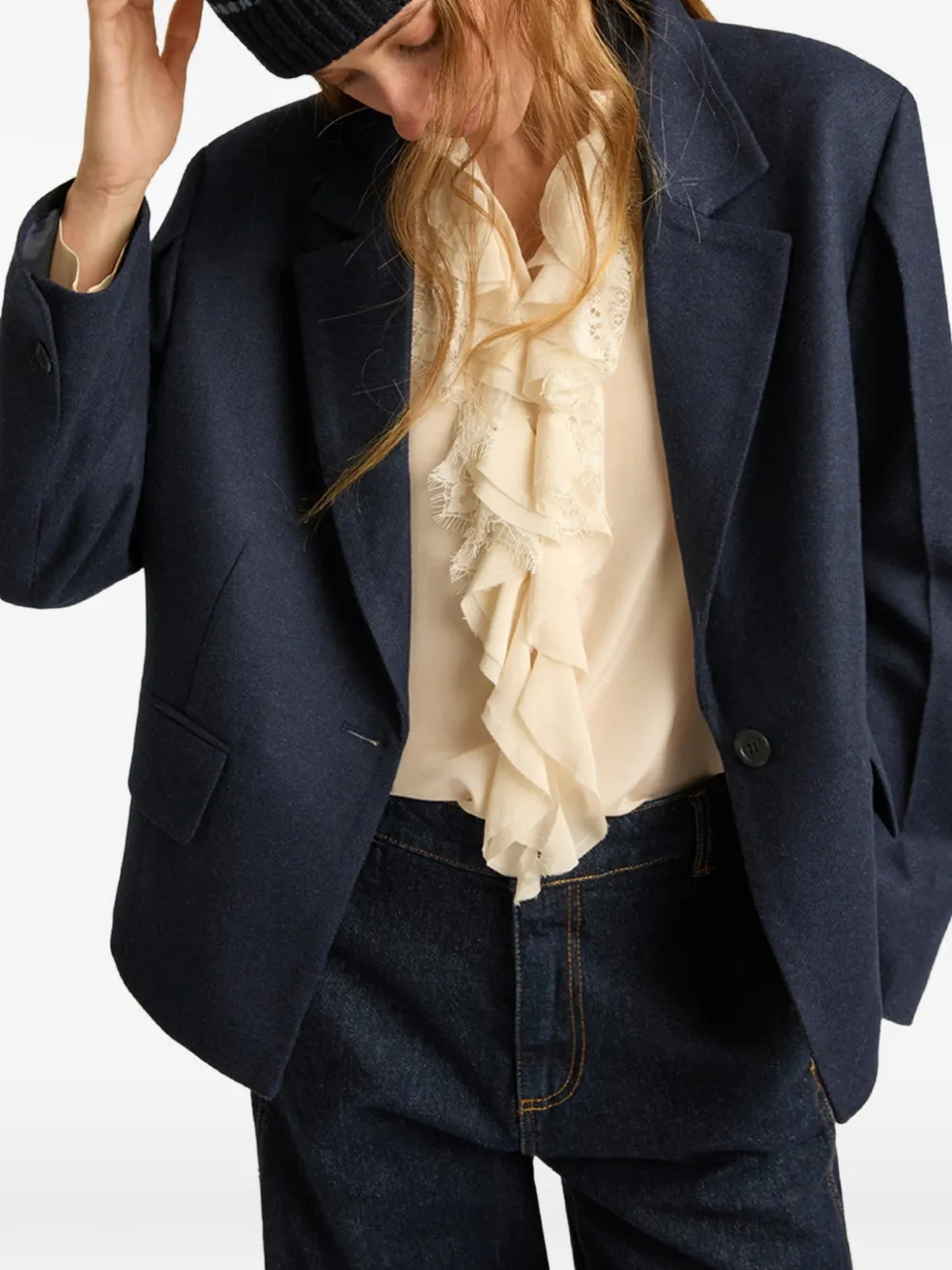 MOMONÌ Kaja boxy flanellen blazer Blauw