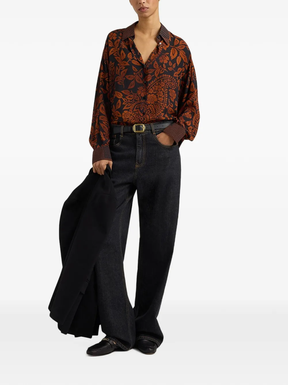MOMONÌ Gleya blouse met paisley-print en lange mouwen Zwart
