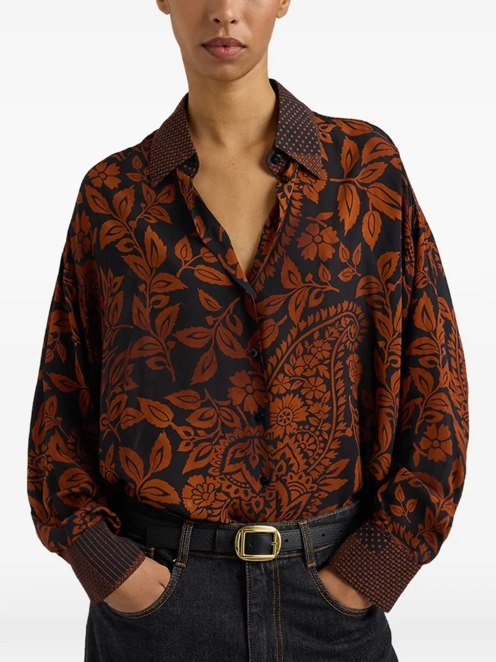 MOMONÌ Gleya blouse met paisley-print en lange mouwen Zwart