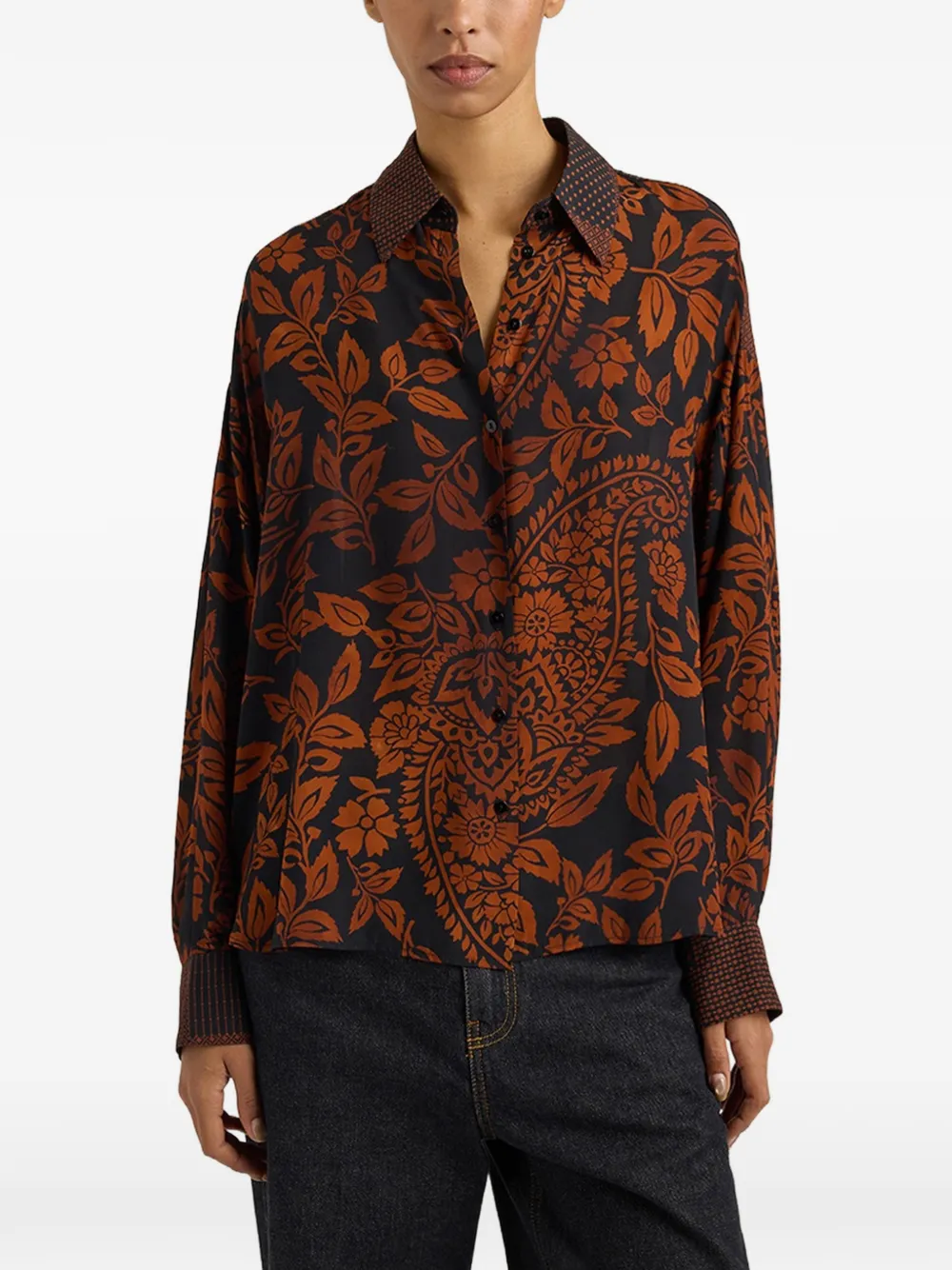MOMONÌ Gleya blouse met paisley-print en lange mouwen Zwart