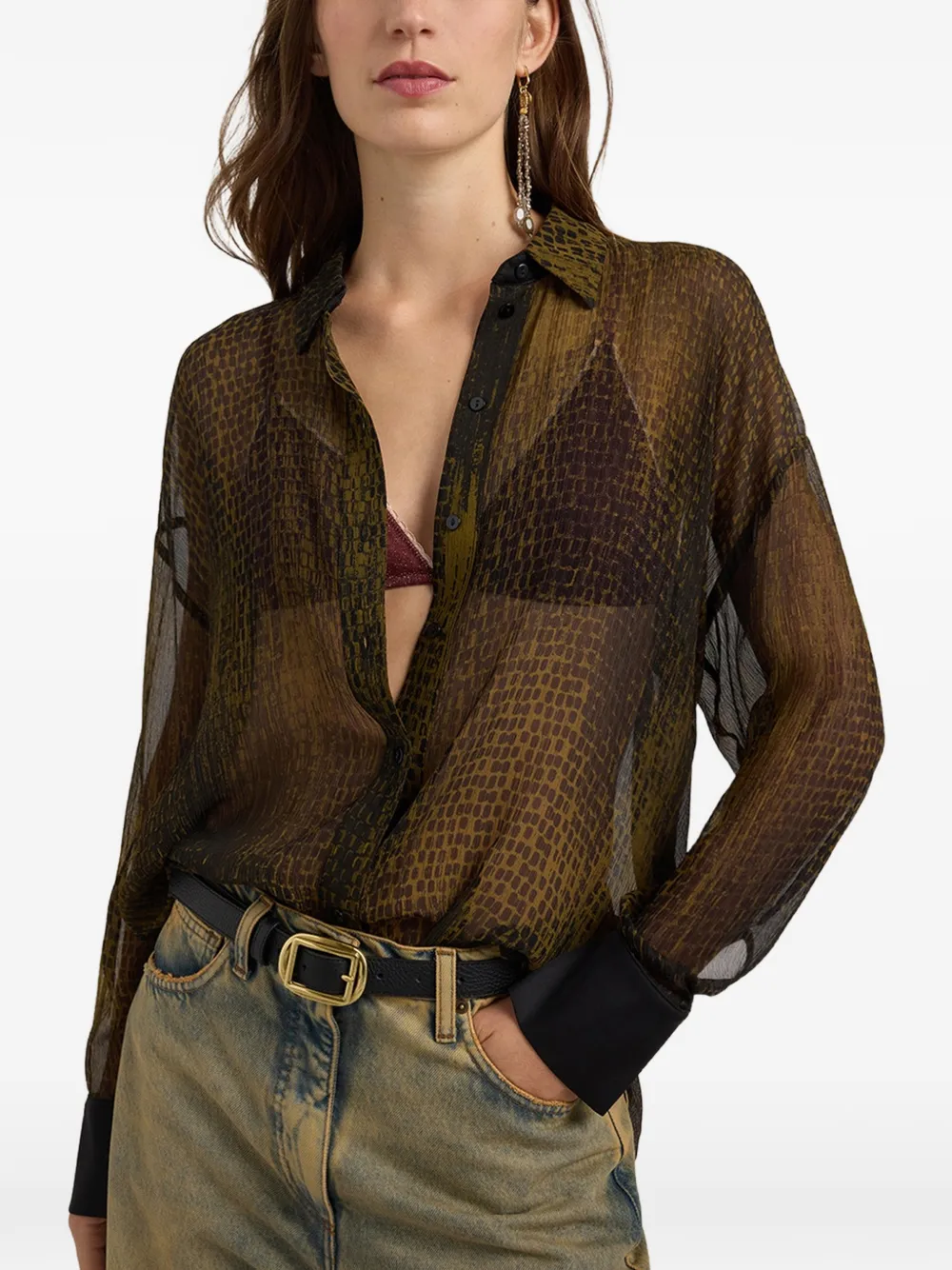 MOMONÌ Freya printed silk shirt Groen