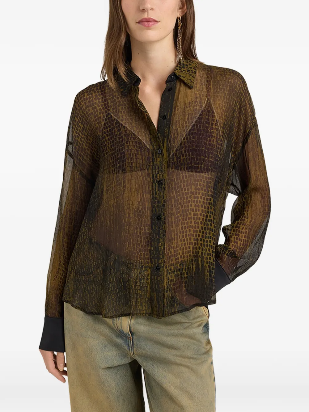 MOMONÌ Freya printed silk shirt Groen