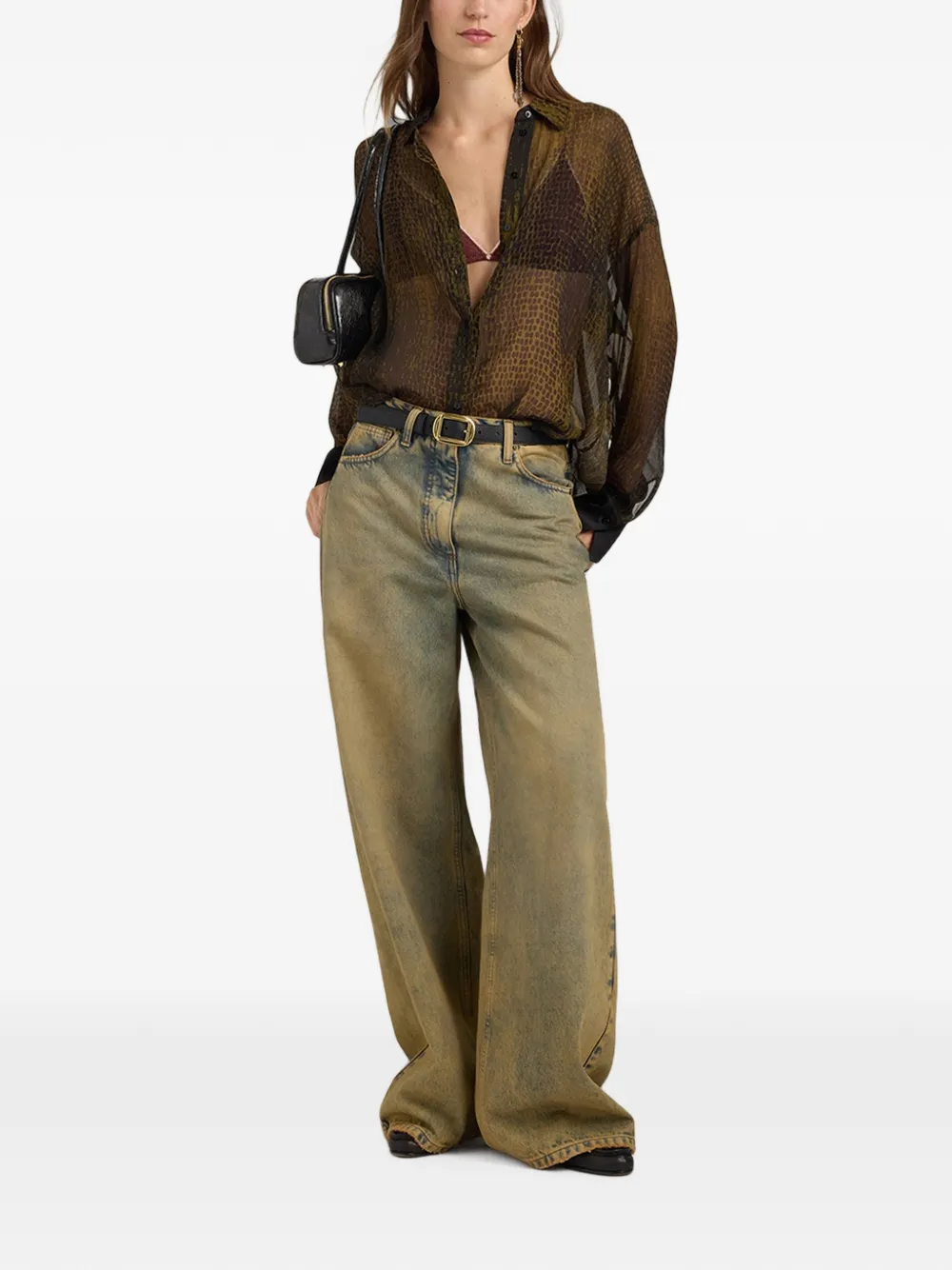 MOMONÌ Freya printed silk shirt Groen