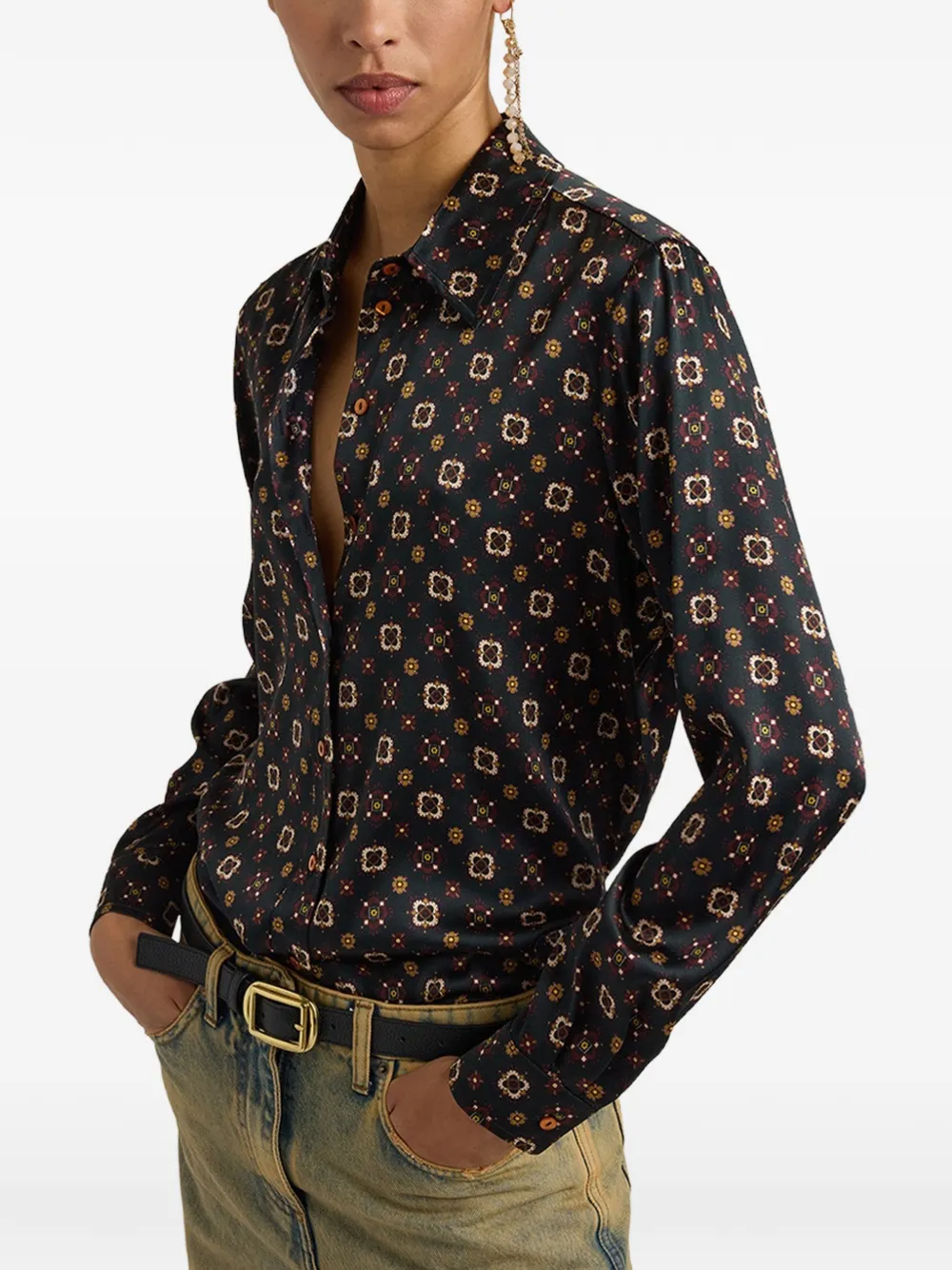 MOMONÌ Arles blouse met print en lange mouwen Groen