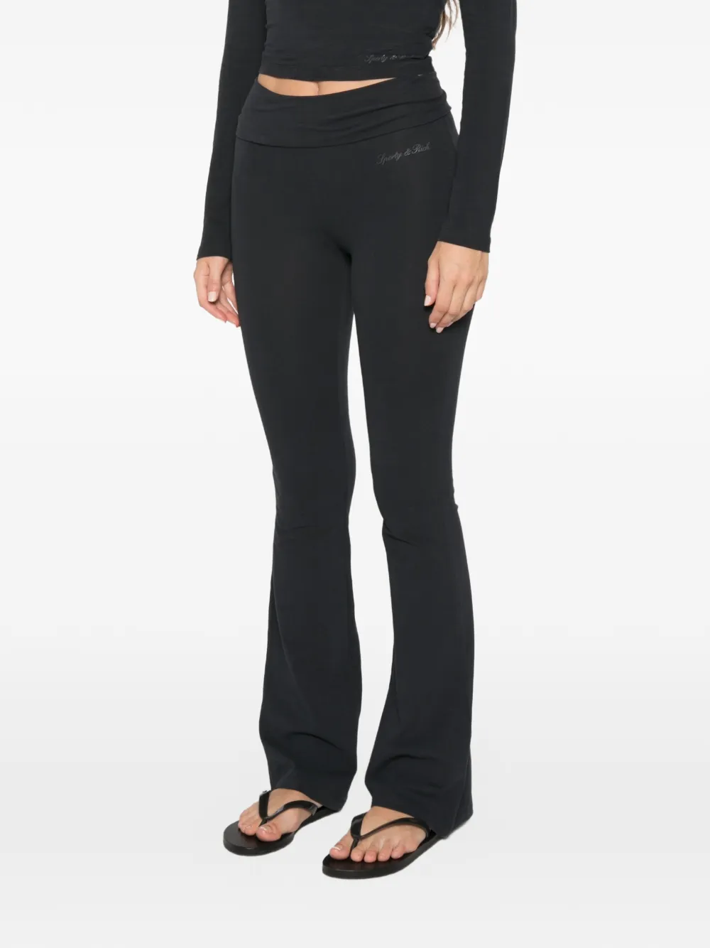 Sporty & Rich Benedetta flared broek met logo-print Zwart