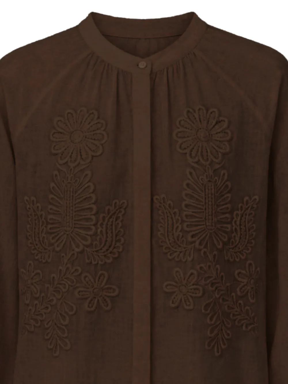 Antik Batik Marta blouse met borduurwerk en flared manchetten Bruin