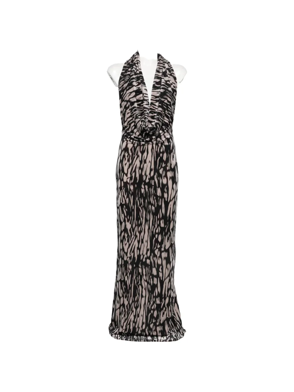 Amazuìn Abstract-print Halterneck Maxi Dress In Brown