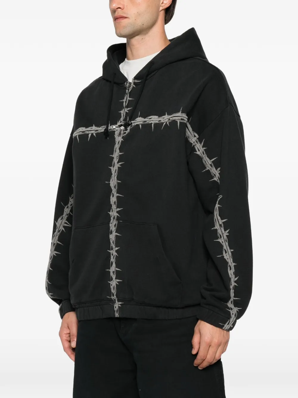 Vans Hoodie met prikkeldraad-print en rits Zwart