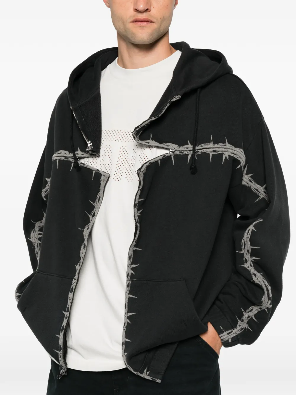 Vans Hoodie met prikkeldraad-print en rits Zwart