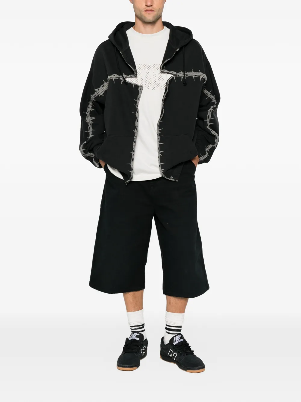 Vans Hoodie met prikkeldraad-print en rits Zwart
