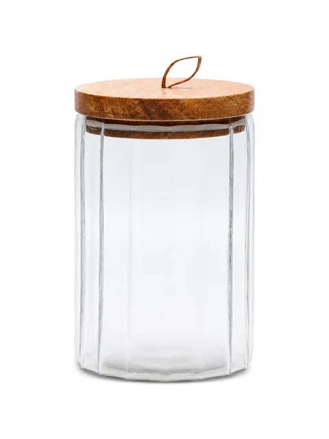 CU I SEEYOU tarro de vidrio de canalé con tapa de madera