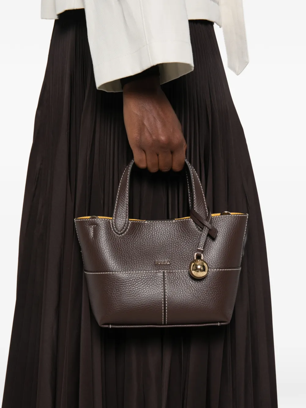 Furla Mini-shopper van bewerkt leer met contrasterende stiksels Bruin