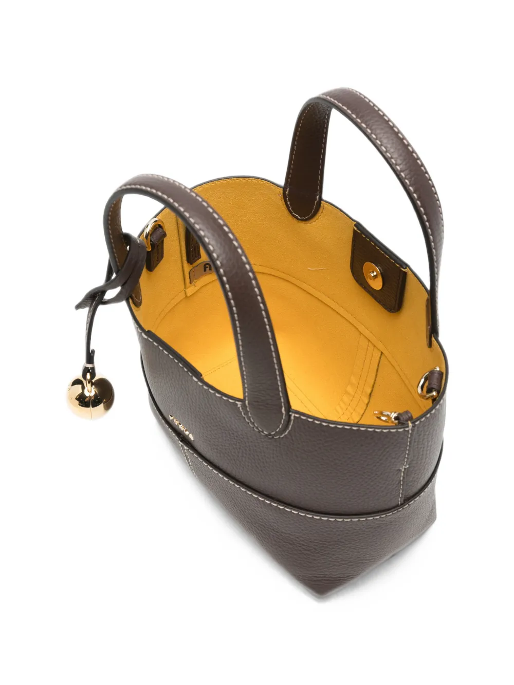 Furla Mini-shopper van bewerkt leer met contrasterende stiksels Bruin