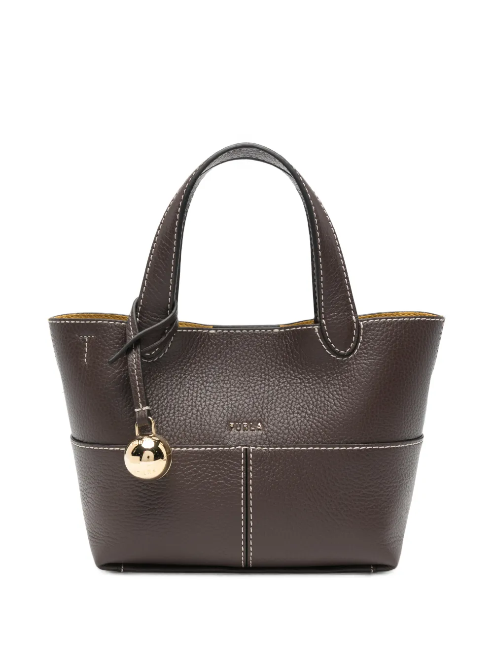 Furla Borsa tote mini in pelle martellata con cuciture a contrasto - Marrone