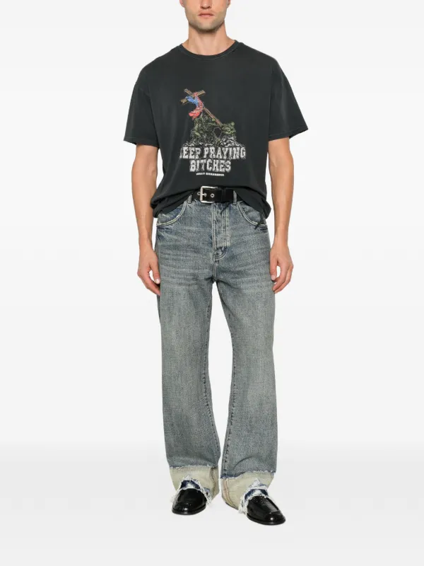  willy chavarria Tシャツ M Willy Chavarria graphic-print Distressed T-shirt | Grey | FARFETCH