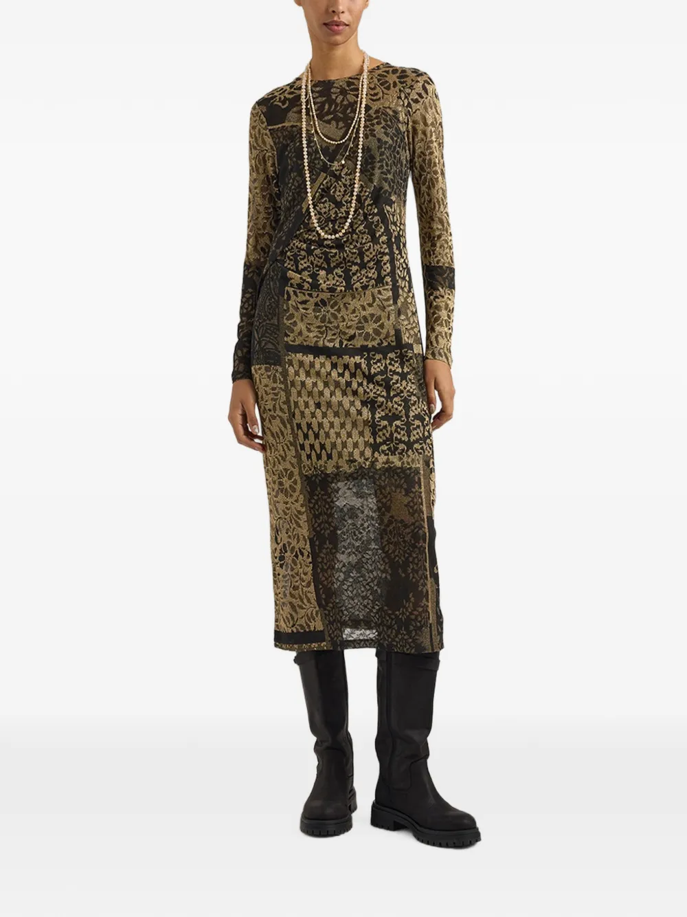 MOMONÌ Brina gedrapeerde midi-jurk met jacquard Zwart