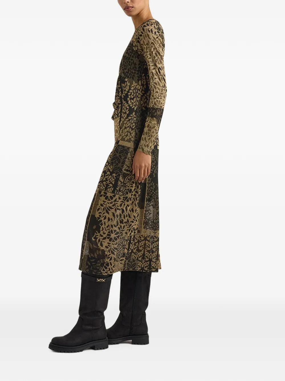 MOMONÌ Brina gedrapeerde midi-jurk met jacquard Zwart