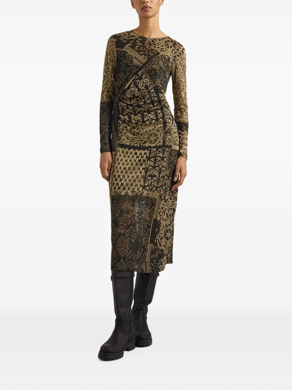 MOMONÌ Brina gedrapeerde midi-jurk met jacquard Zwart