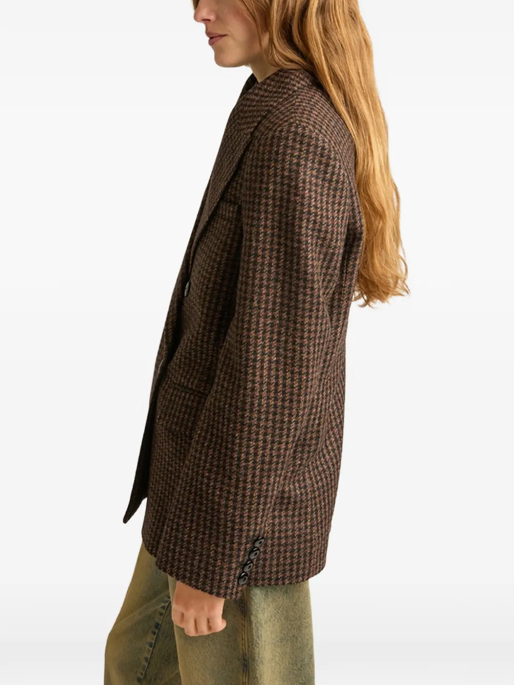 MOMONÌ Odo Bis blazer met pied-de-poule-print en dubbele rij knopen Bruin