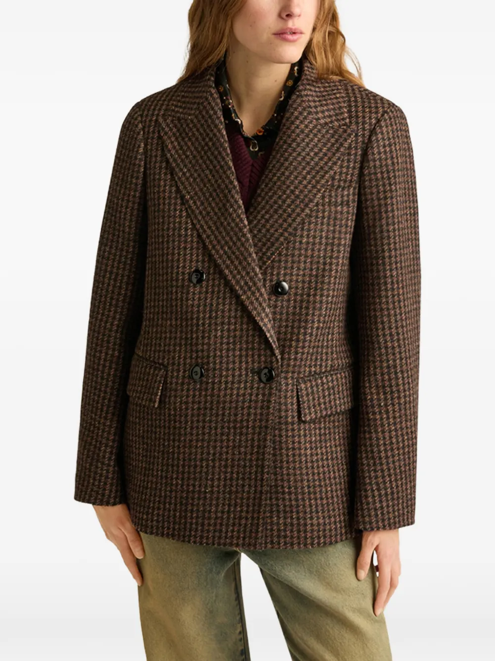 MOMONÌ Odo Bis blazer met pied-de-poule-print en dubbele rij knopen Bruin