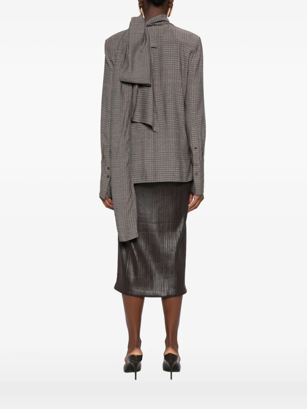 Mugler Gedrapeerd Prince of Wales geruit overhemd Grijs